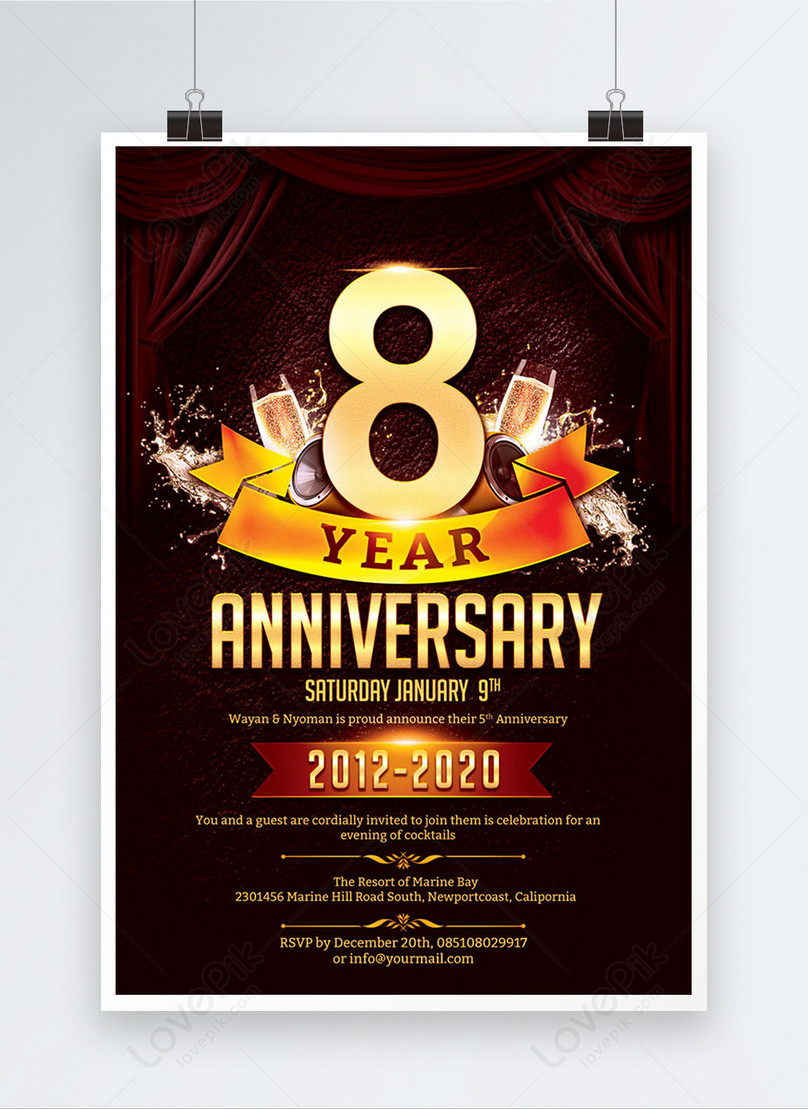 8th Anniversary Invitation Poster Template, celebration poster, anniversary poster, ribbon poster