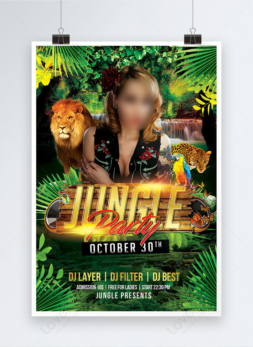 Jungle party dj music event poster template image_picture free download  