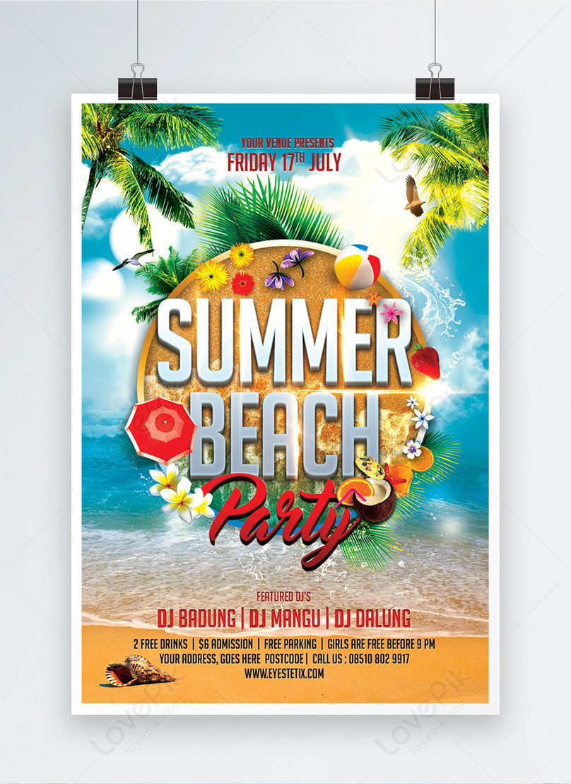 Summer Beach Party Poster Template, summer poster, tropical poster, beach poster