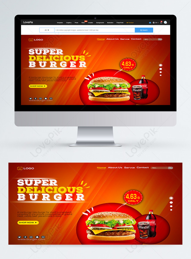 Burger Discount Promotion Web Banner Template, food banner design, drink banner design, restaurant banner design