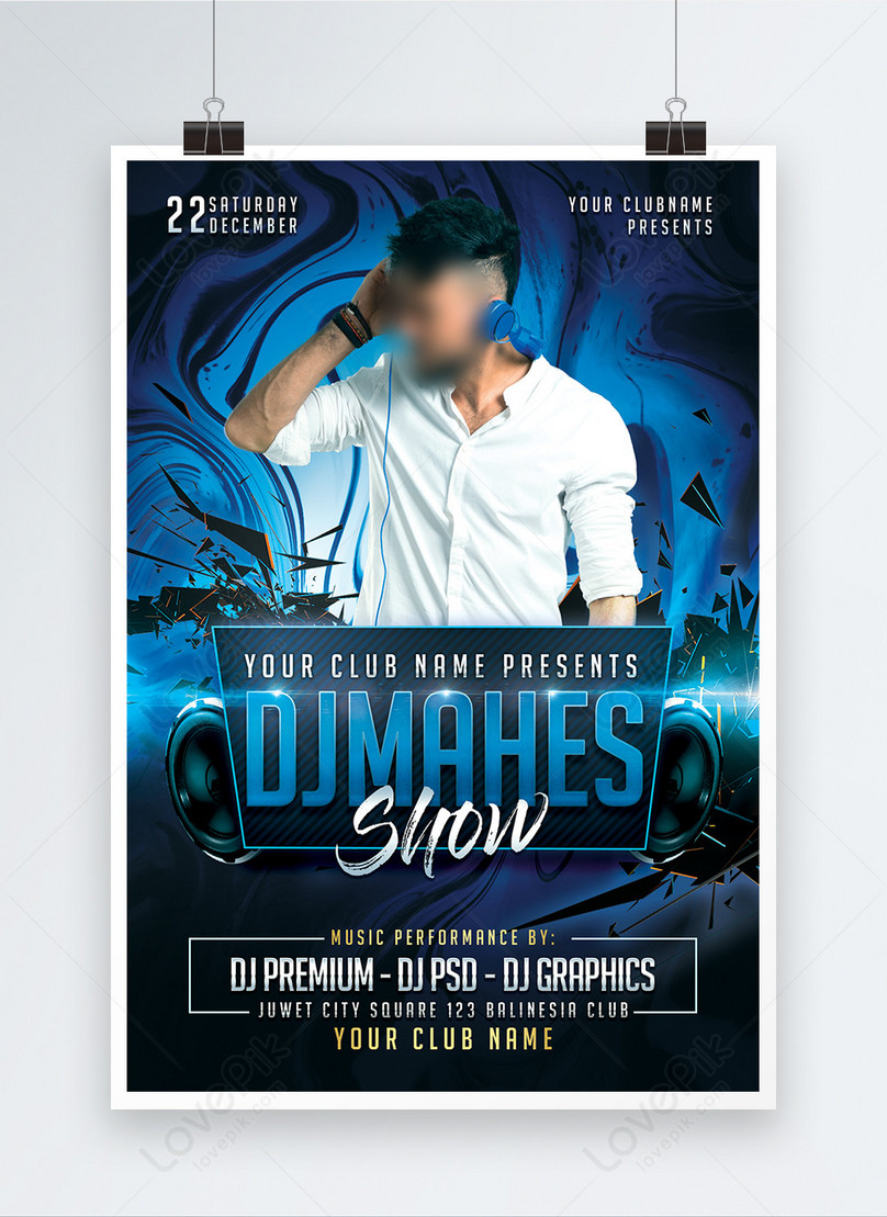 Simple Dj Flyer with Blue Accents Stock Template