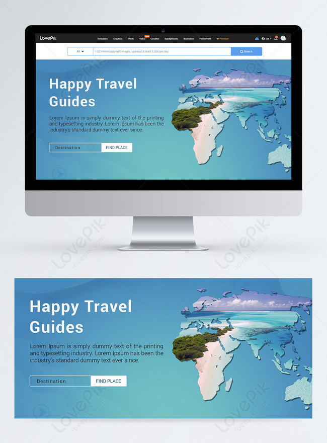 Travel Guide Web Banner Template, banner web template banner design, blue banner design, gradient banner design