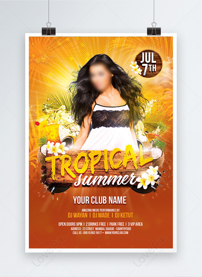 Tropical summer party dj music event poster template image_picture free  download 