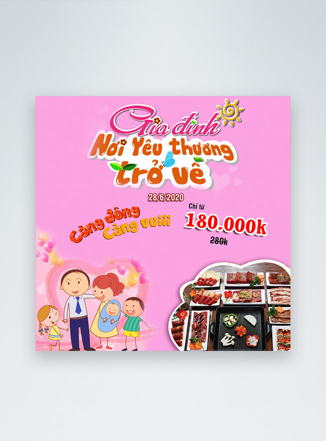 Vietnam Family Day Sale Social Media Post Template, celebration templates, discount templates, facebook