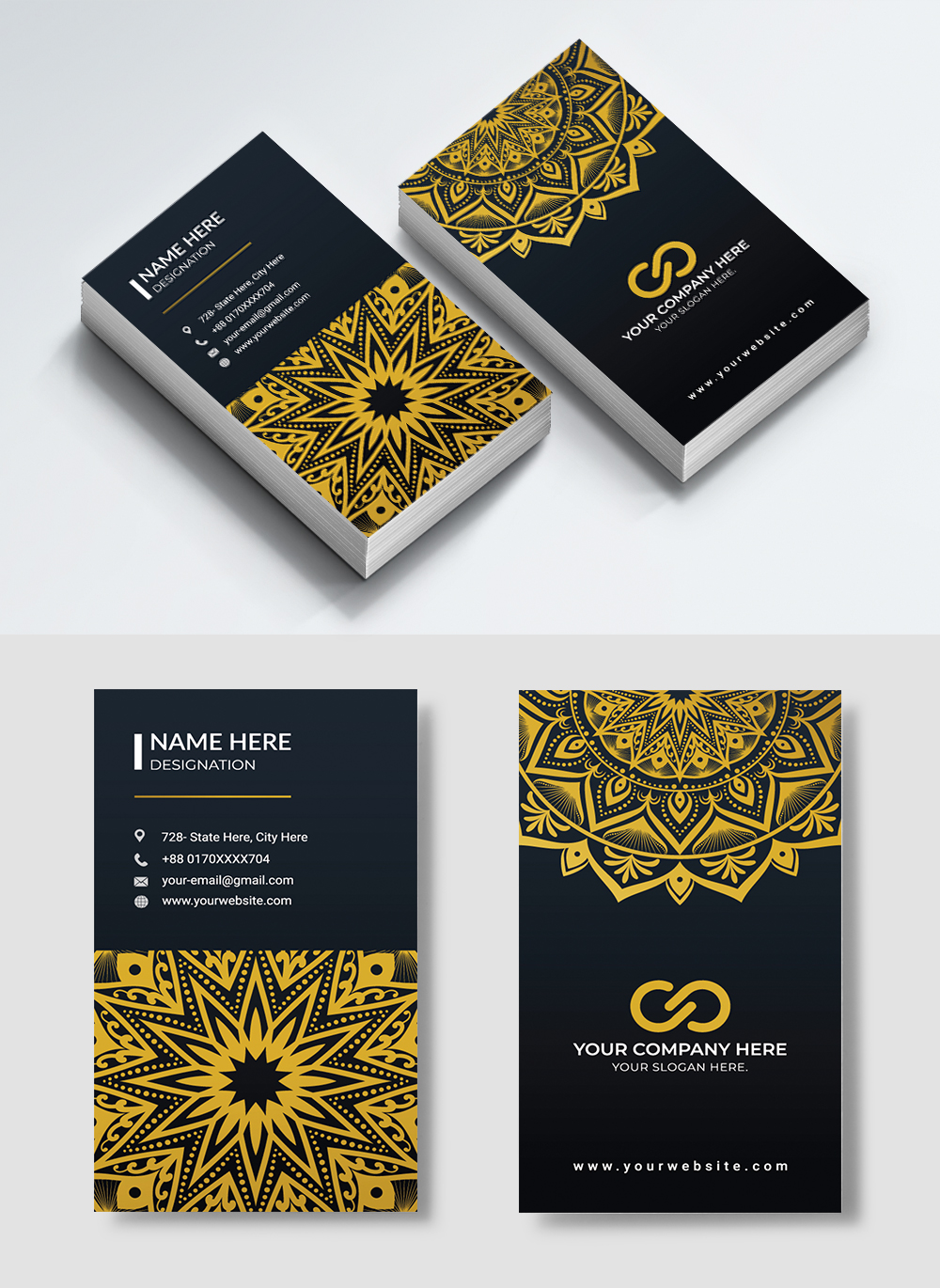 Dark black vertical mandala bussiness card template image_picture free ...