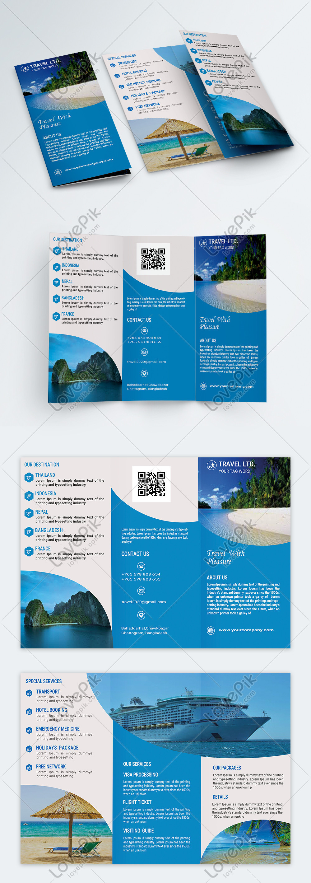 Modern blue travel trifold brochure template image_picture free ...