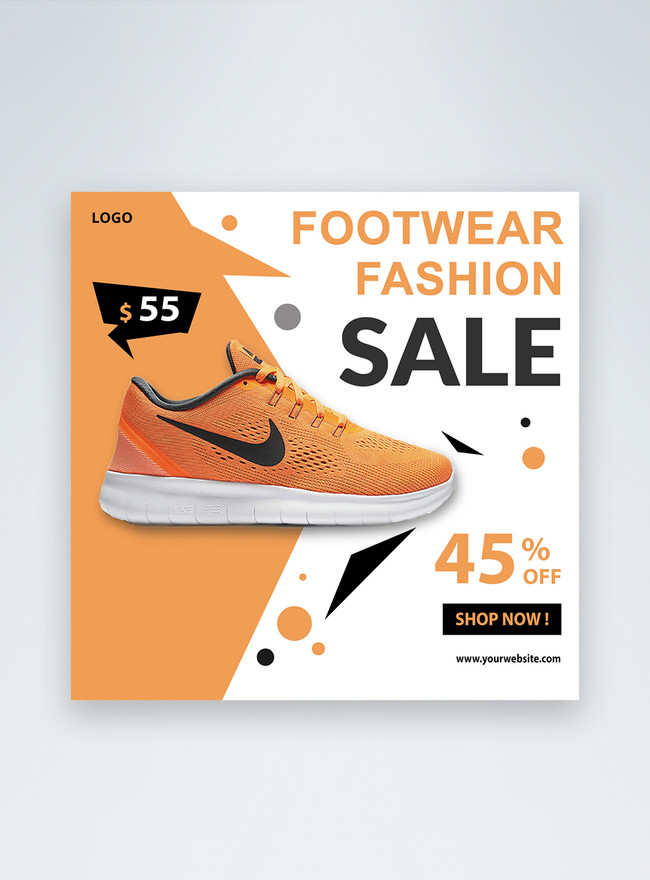 Orange Fashion Sport Shoes Discount Social Media Post Template, social media, shoes templates, sport