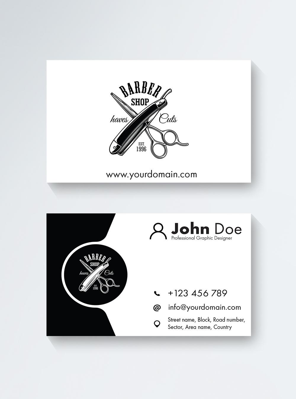Black and white creative barber shop business card template With Regard To Black And White Business Cards Templates Free