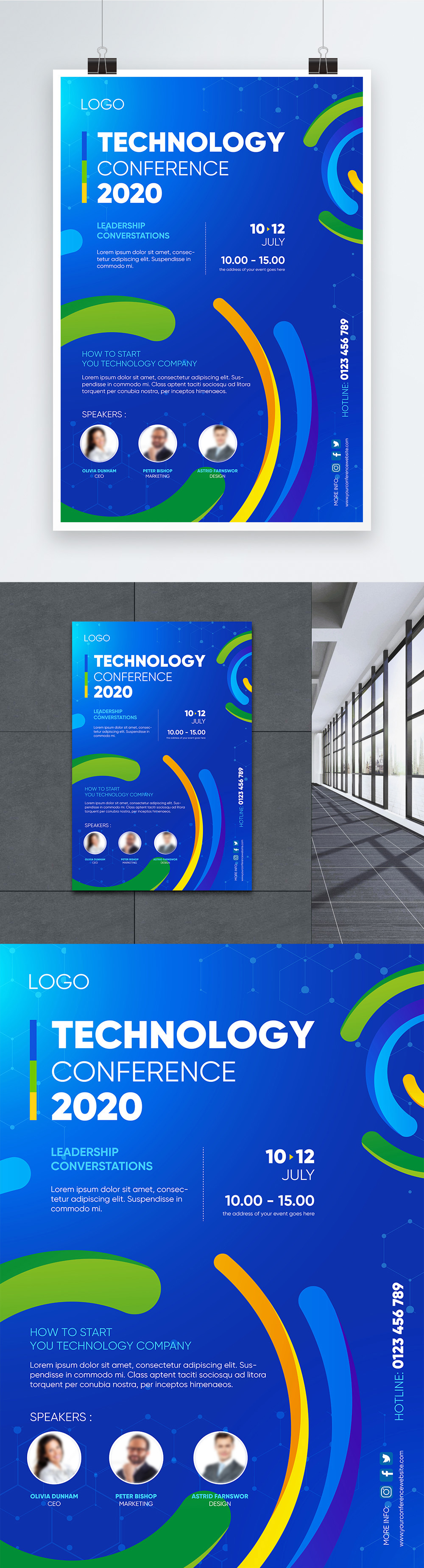 Blue modern technology conference poster template image_picture free ...