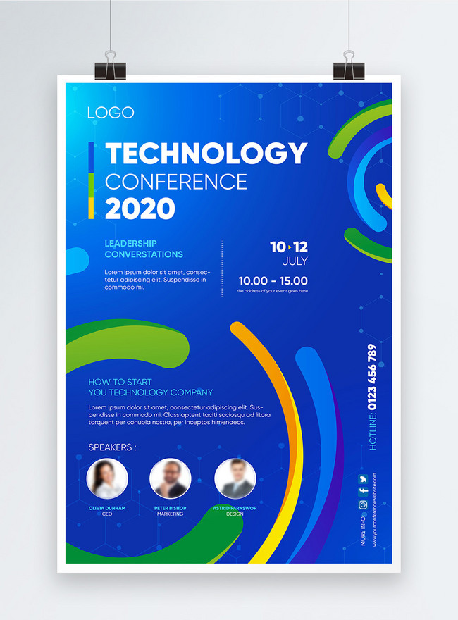 Template Poster Konferensi Teknologi Biru Modern Untuk Diunduh Gratis 