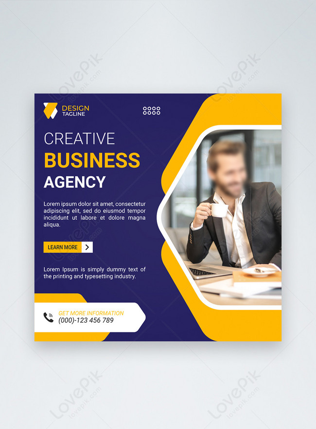 Blue And Yellow Business Social Media Post Template, social post template templates, media post template templates, business social media template
