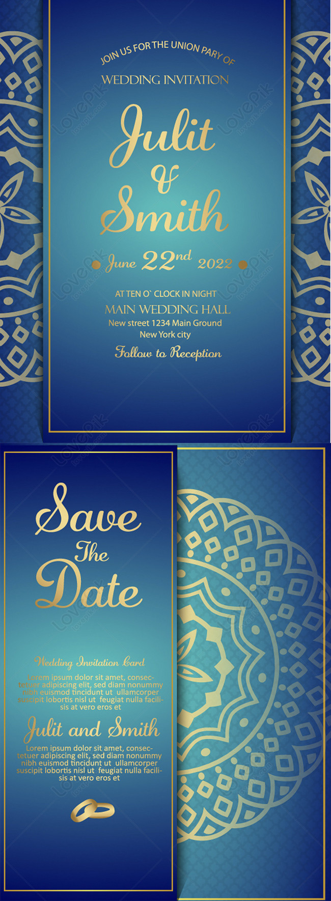 Royal blue and golden noble wedding invitation template image_picture free  download 