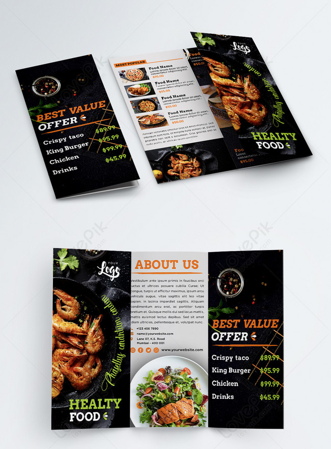 Restaurant Healthy Food Threefold Menu Template, chef menu, restaurant menu, tropical food menu