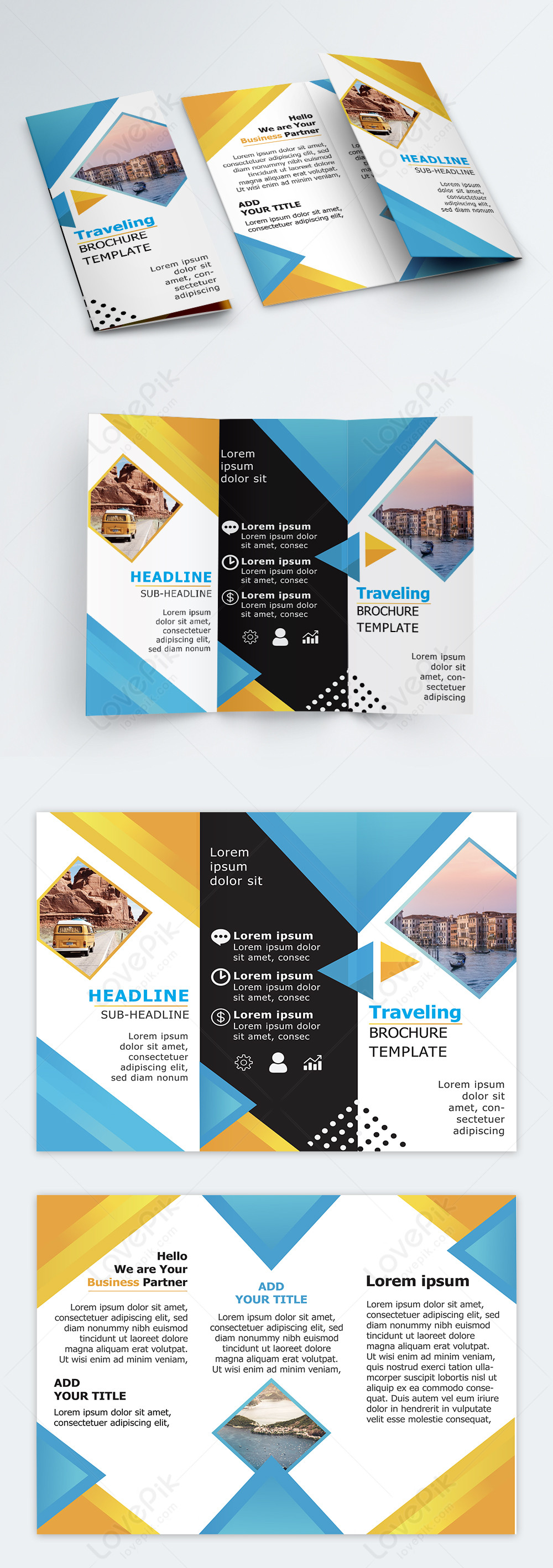 Yellow and blue modern tri-fold brochure template image_picture free ...