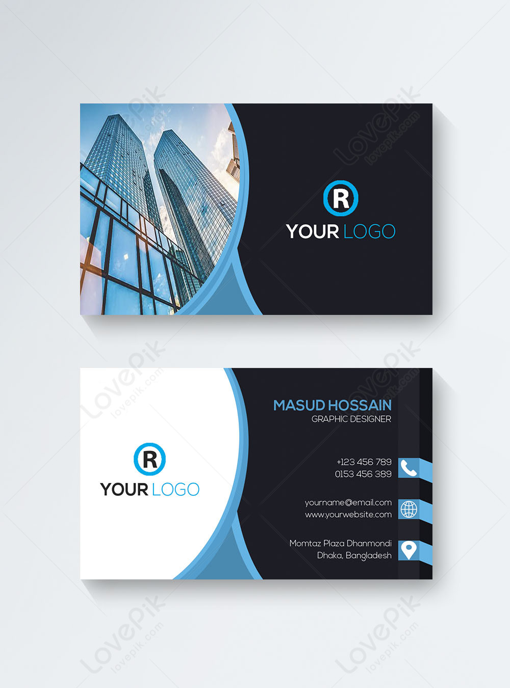 Blue and black real estate business card template image_picture With Regard To Real Estate Business Cards Templates Free