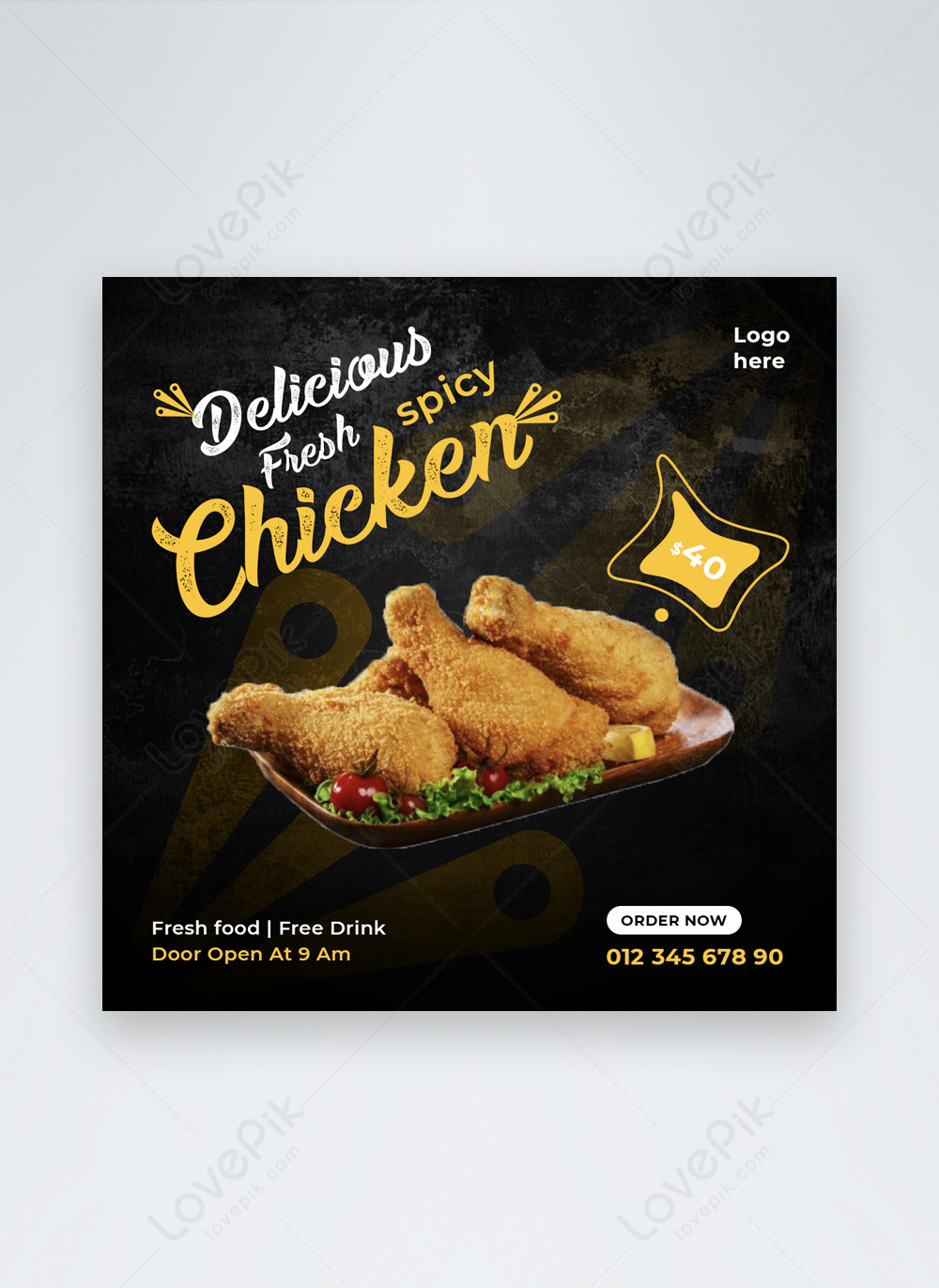 Fresh and spicy chicken social media post template image_picture free ...