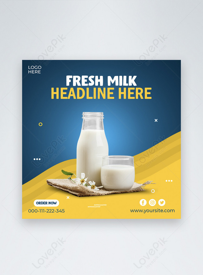 Fresh Milk Social Media Post Template, food industry milk production templates, minimalist templates, social media post