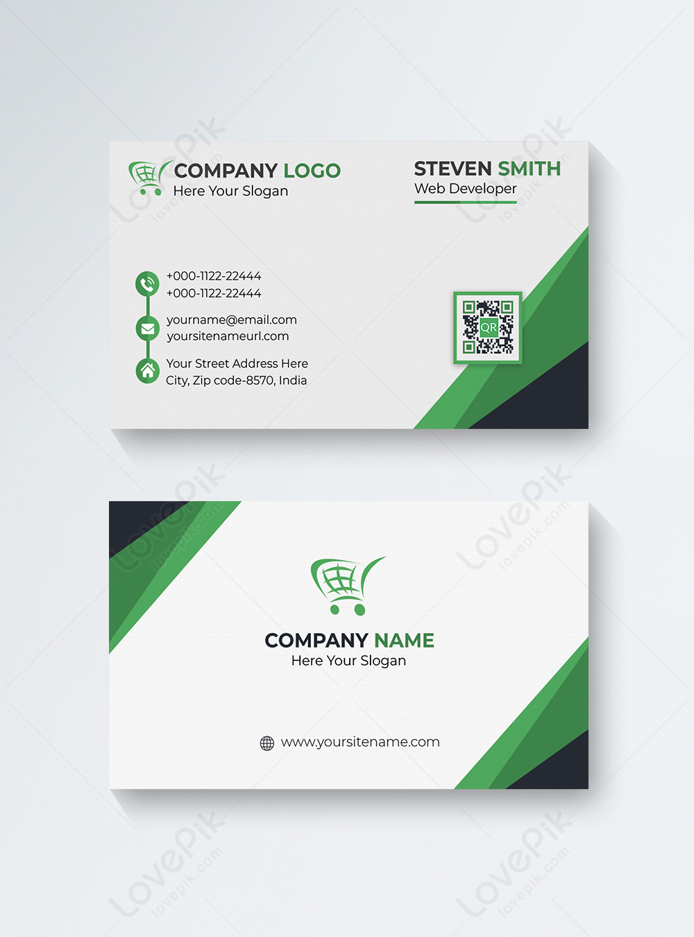 Green and white business card template image_picture free download ...