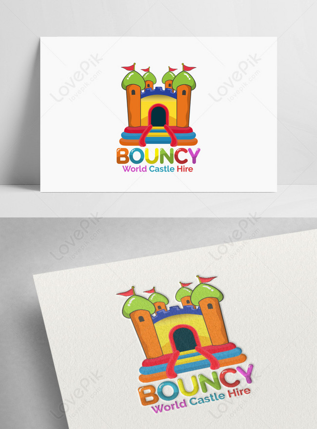 Cartoon style bouncy castle hire logo template image_picture free download  