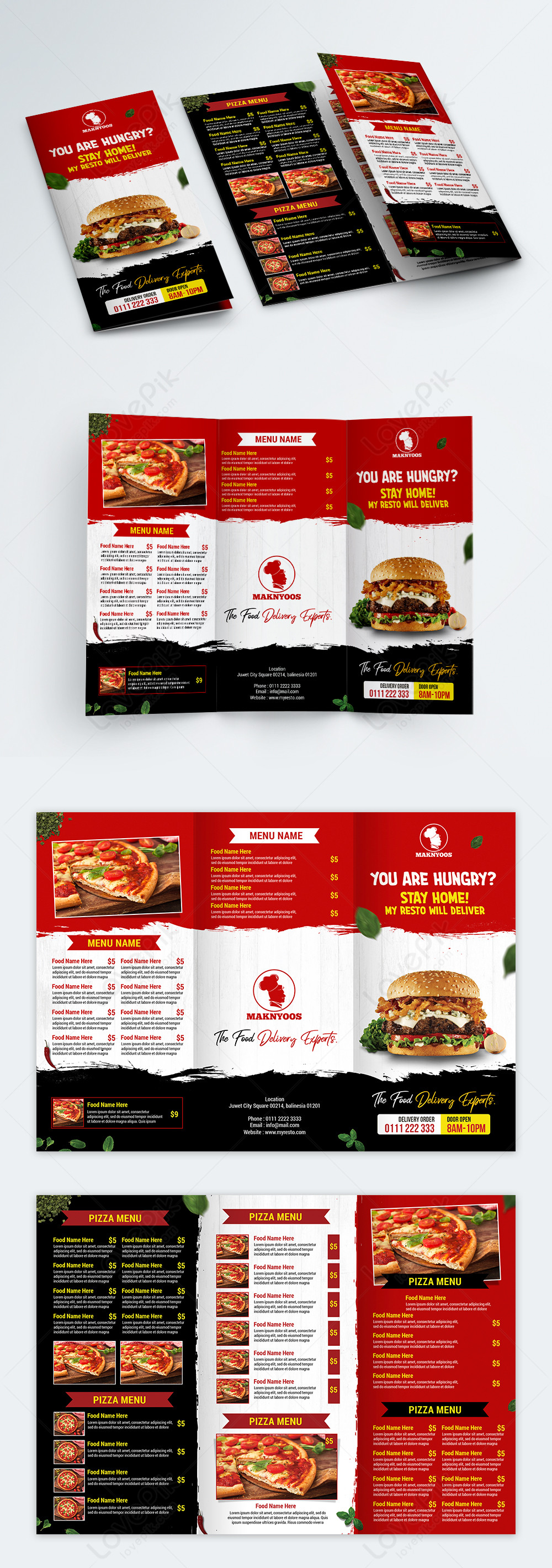 Template Brosur Menu Makanan Cepat Saji Trifold Merah Dan Hitam Untuk Diunduh Gratis Lovepik 