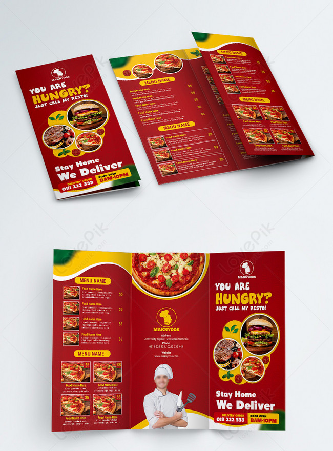 Brosur Menu Makanan Segera Trifold Merah Dan Kuning Gambar Unduh Gratisimej 450039819format 