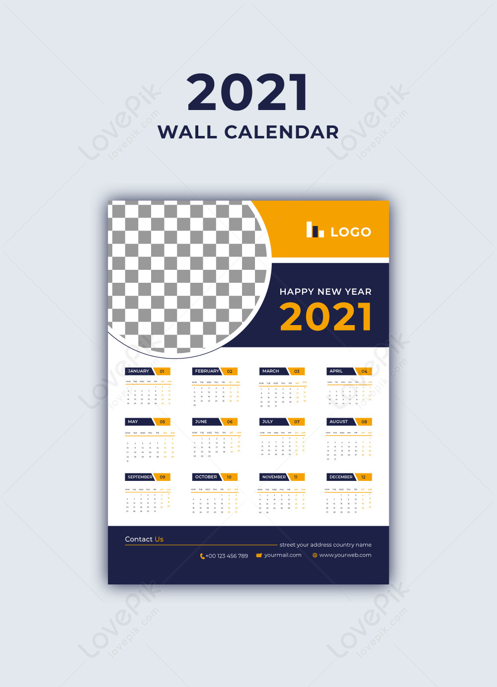 Template Kalender Dinding Modern Abstrak 2021 Untuk Diunduh Gratis