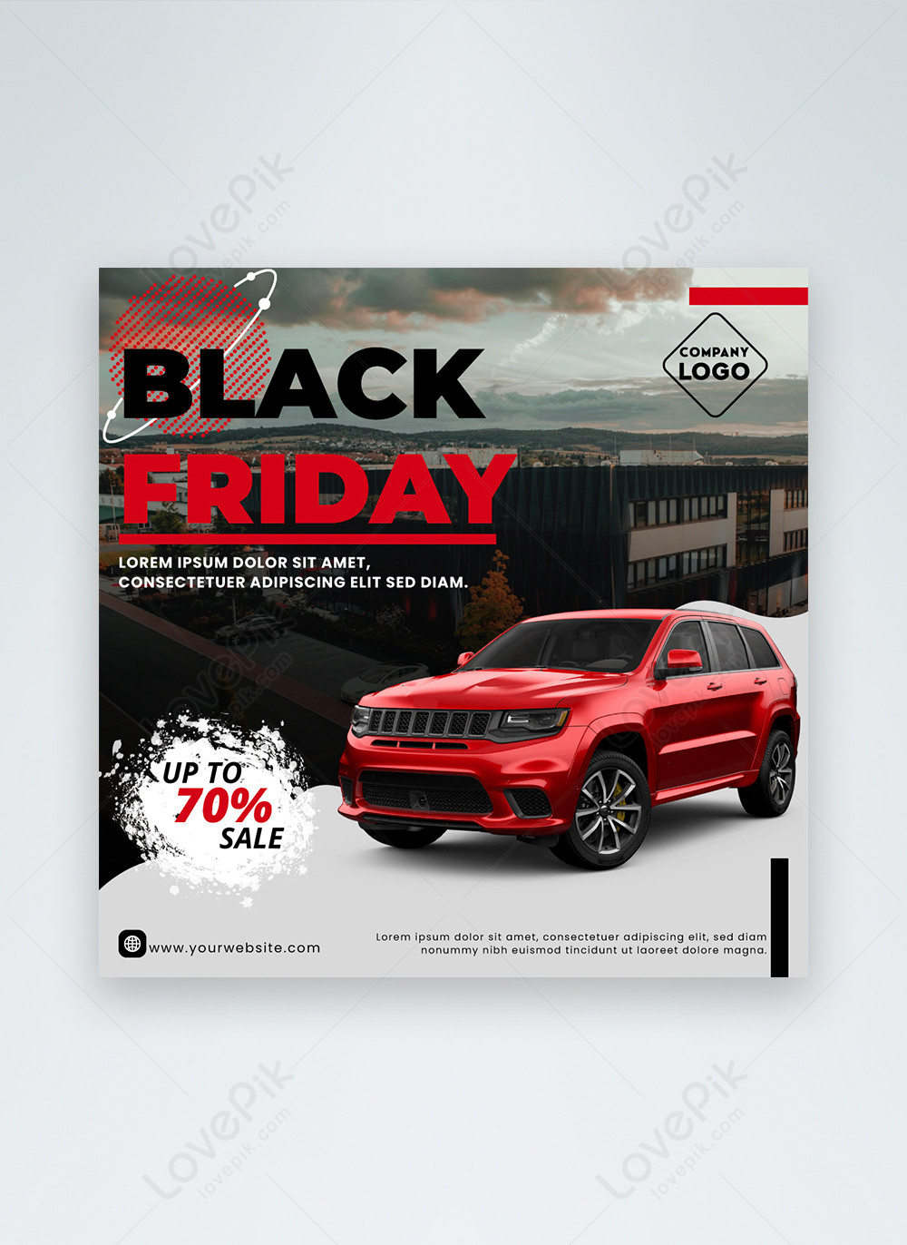 Red modern black friday car sale social media post template image