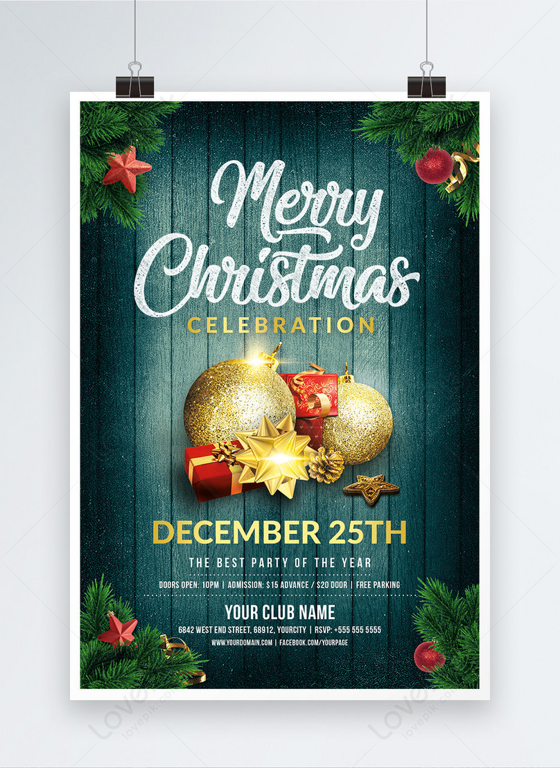 Blue and golden merry christmas poster template image_picture free ...