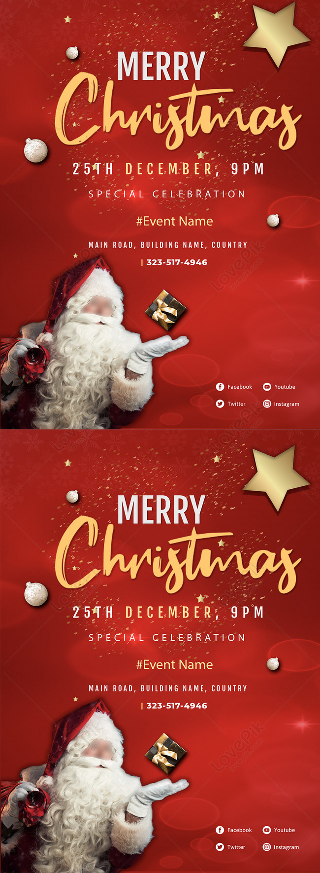 Red merry christmas event flyer template image_picture free download  