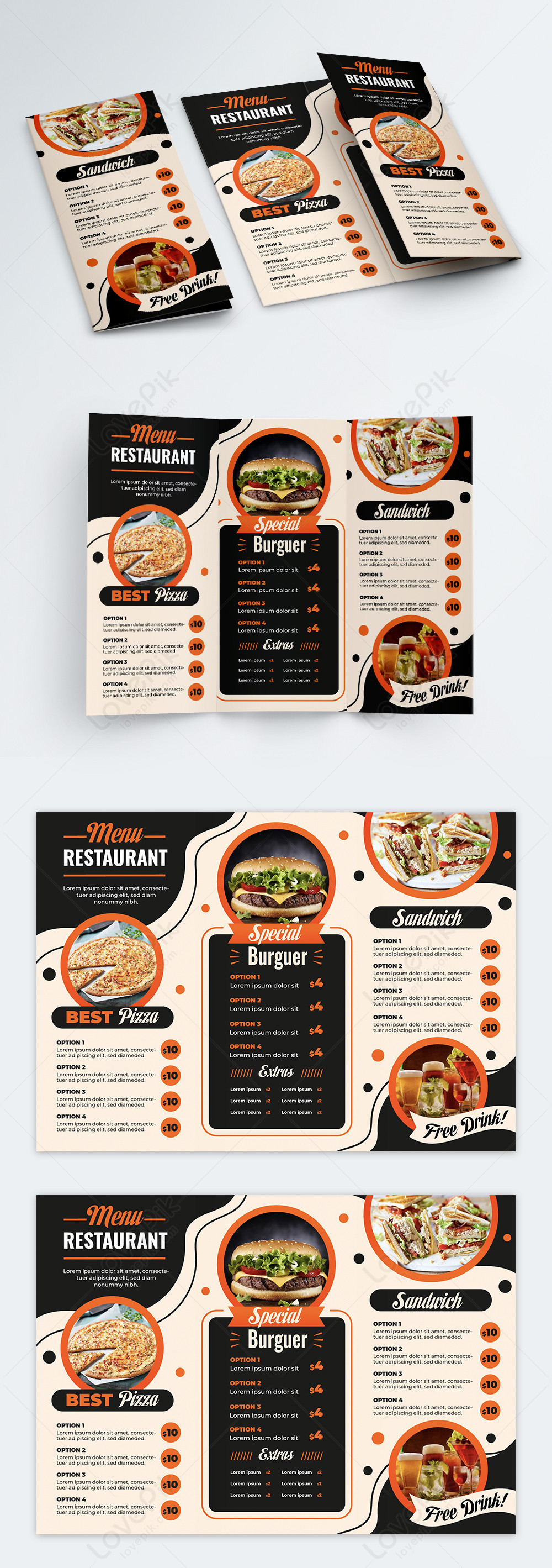 Concise elegant fast food restaurant trifold brochure template image ...