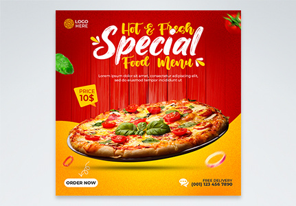 Premium PSD  A pizza advertisement for hot and fresh pizza.