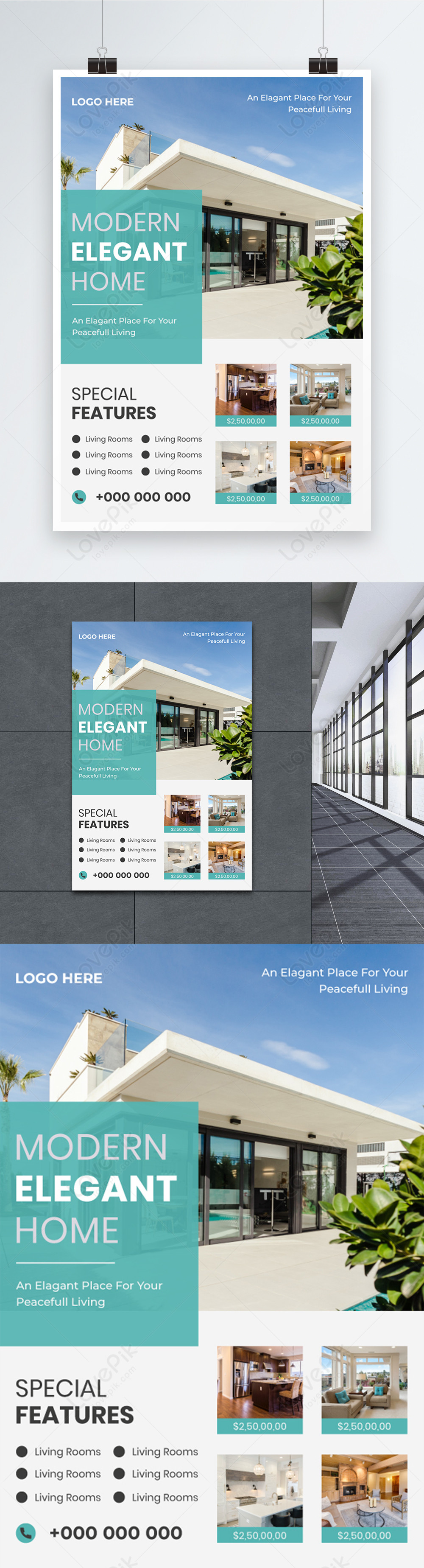 Modern real estate poster vector template image_picture free download ...