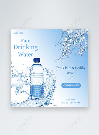 Pure Drinking Water Social Media Post, pure drinking water,  mineral water, online sale template