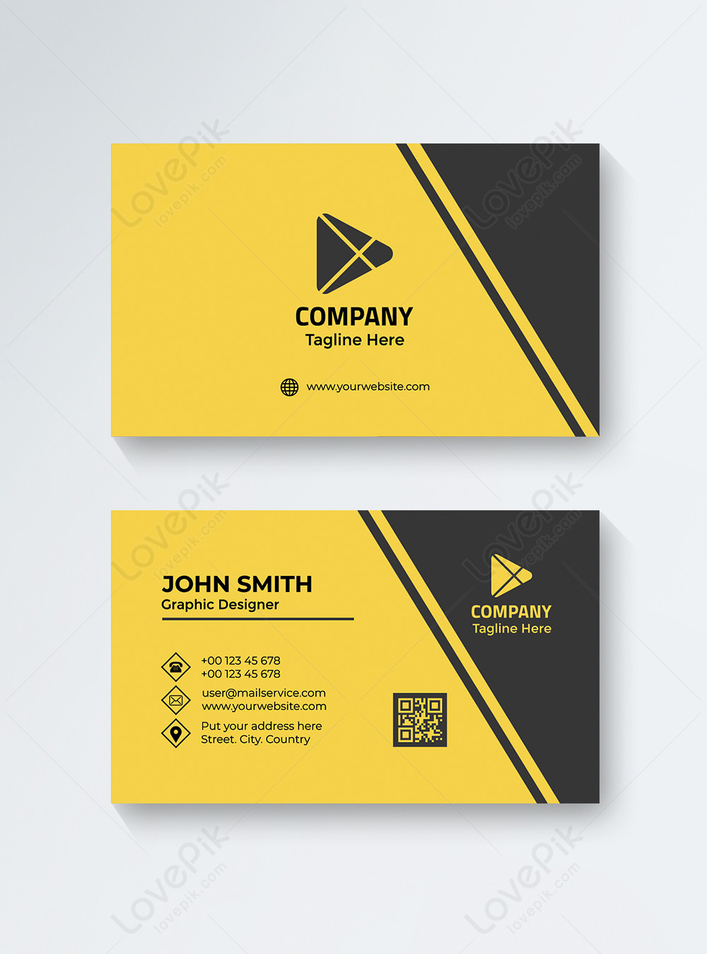 Simple professional business card yellow and dark template image ...