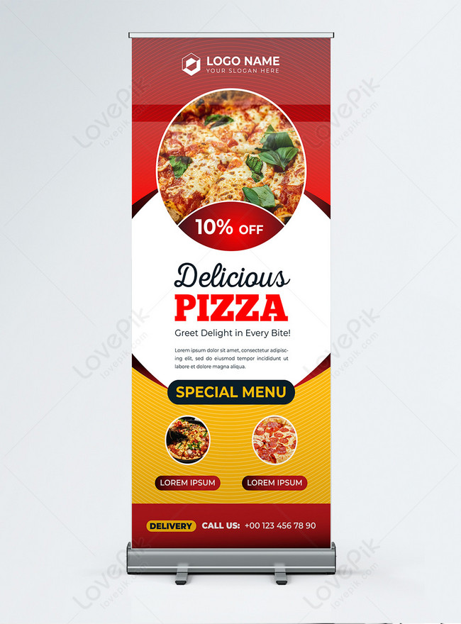 Pizza, food and restaurant rollup or x banner design template template ...