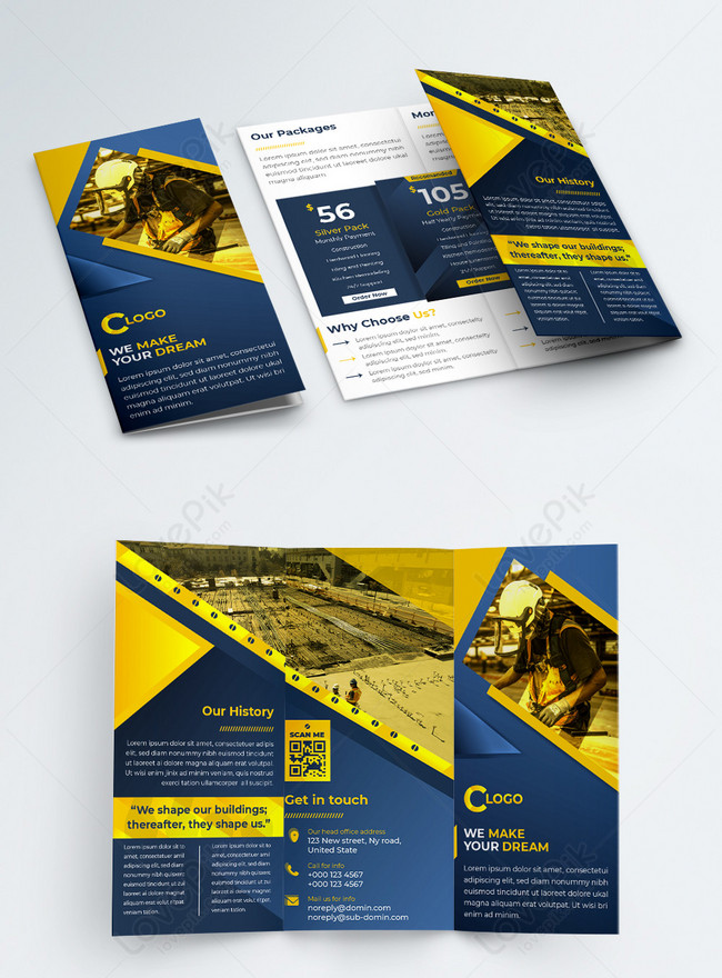 Yellow construction trifold brochure template image_picture free download  