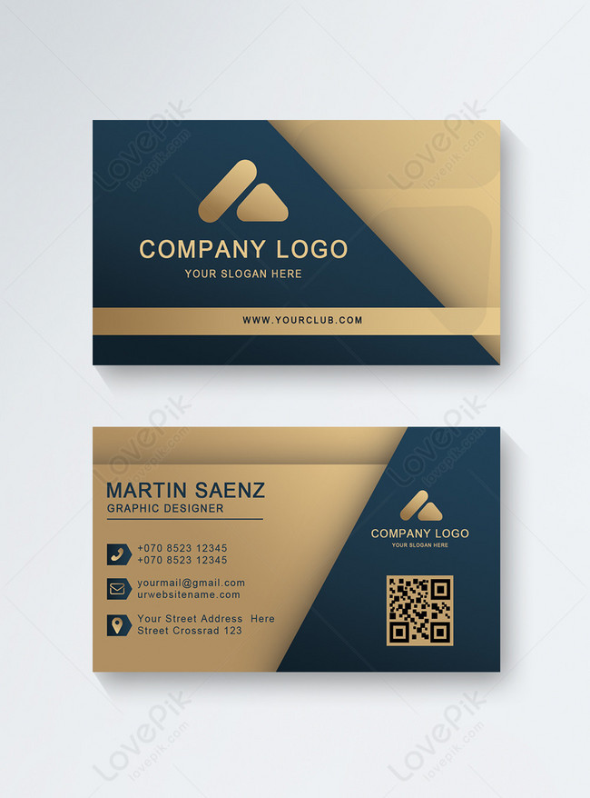 Carte De Visite Business Card Design Blue And Gold Template