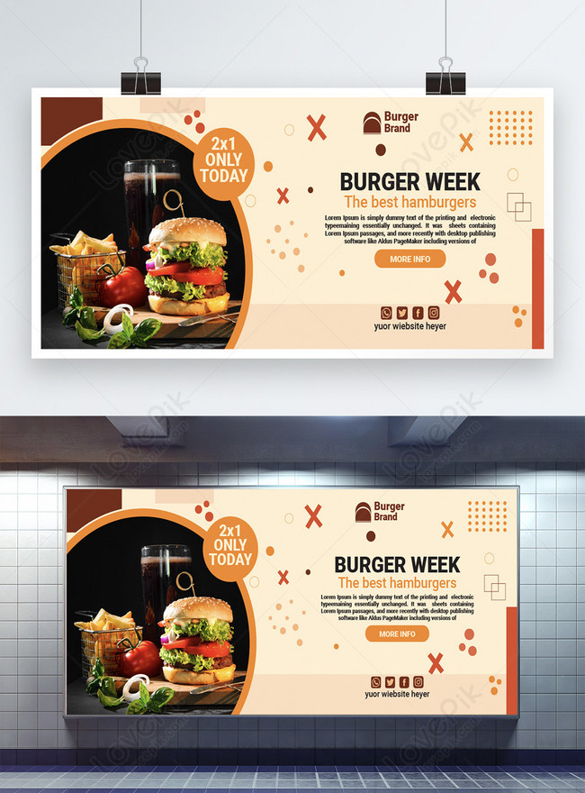 Food Horizontal Banner With Burger Web Banner Template, 2x1 banner design, flyer banner design, vector banner design