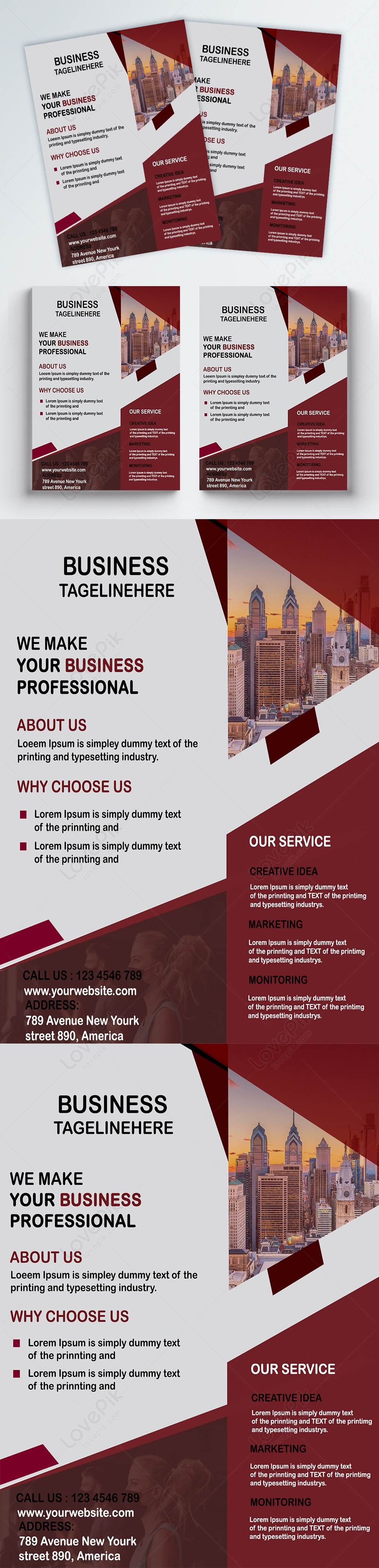 Concise red company business introduction flyer template image_picture ...