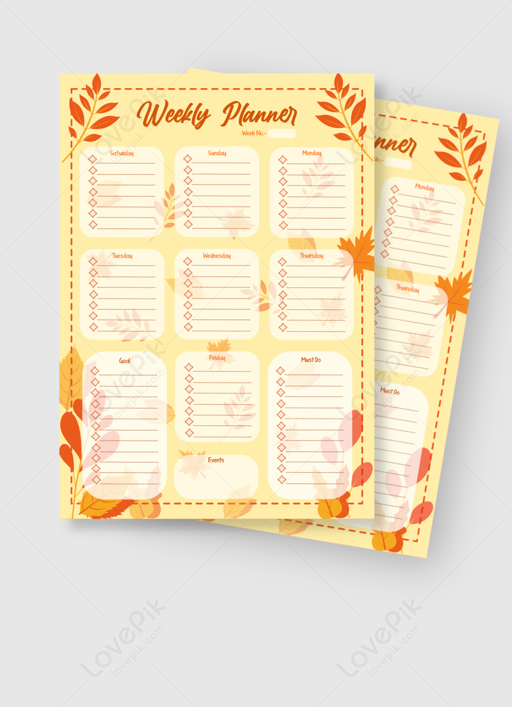 Autumn brown dry leafs fall cute weekly planner template image_picture ...