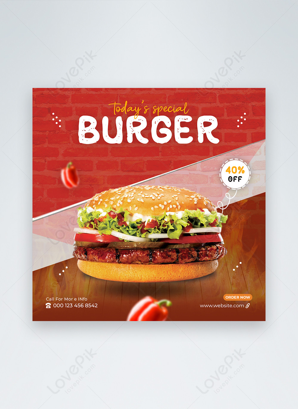 Template Burger Food Menu Promosi Media Sosial Posting Untuk Diunduh