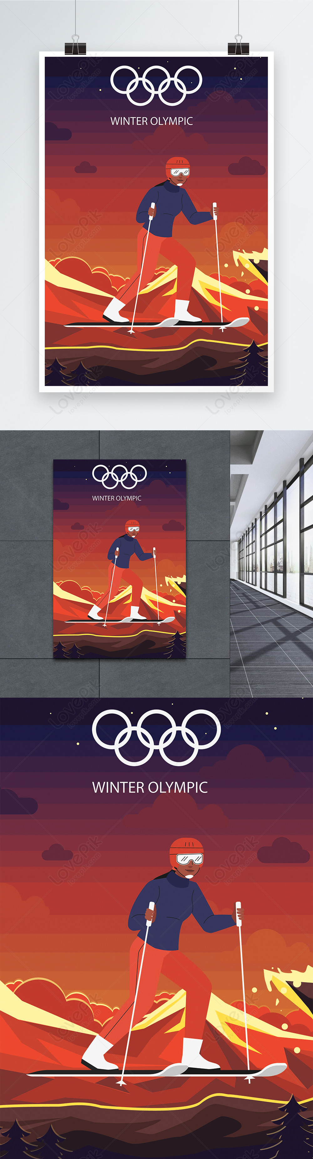 Winter olympics skiing blue illustration background template image ...