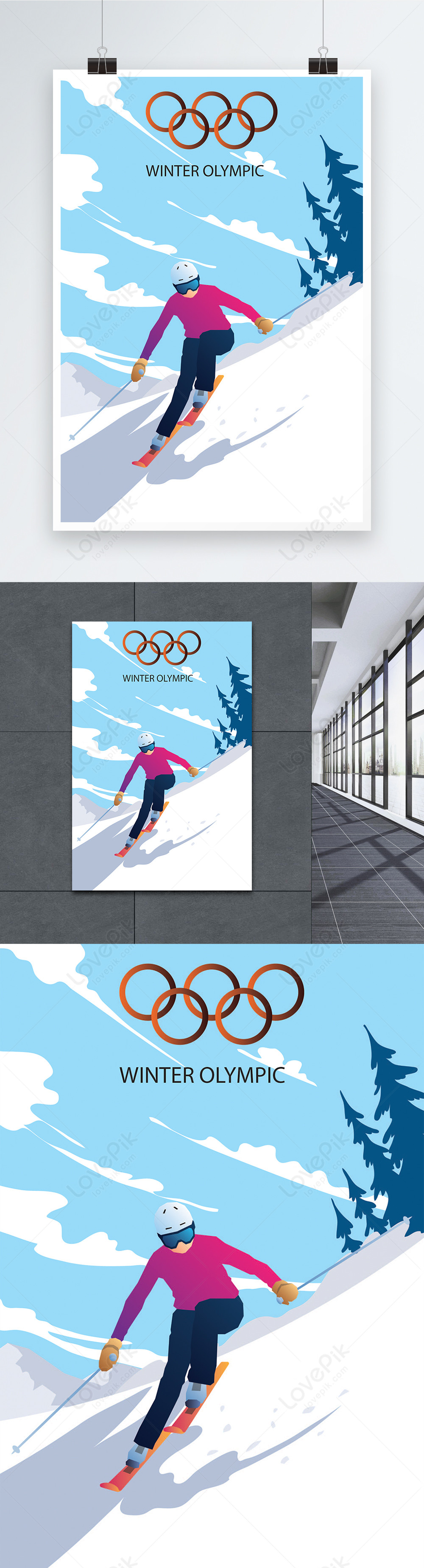 Winter olympics skiing blue illustration background template image ...