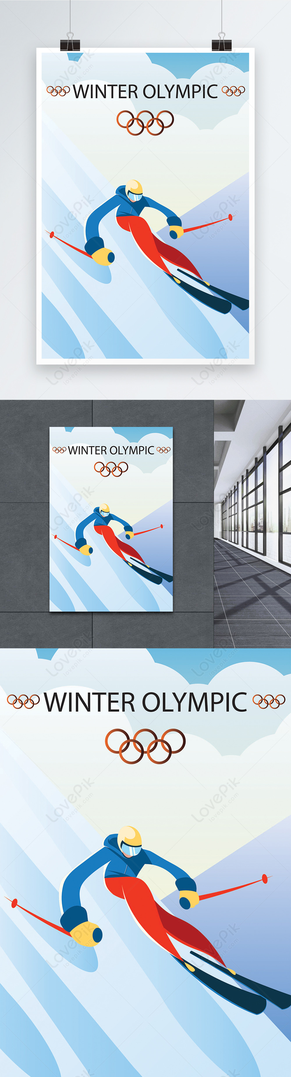 Winter olympics skiing blue illustration background template image ...