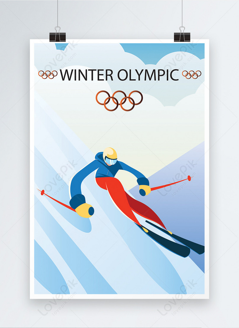 Winter olympics skiing blue illustration background template image ...