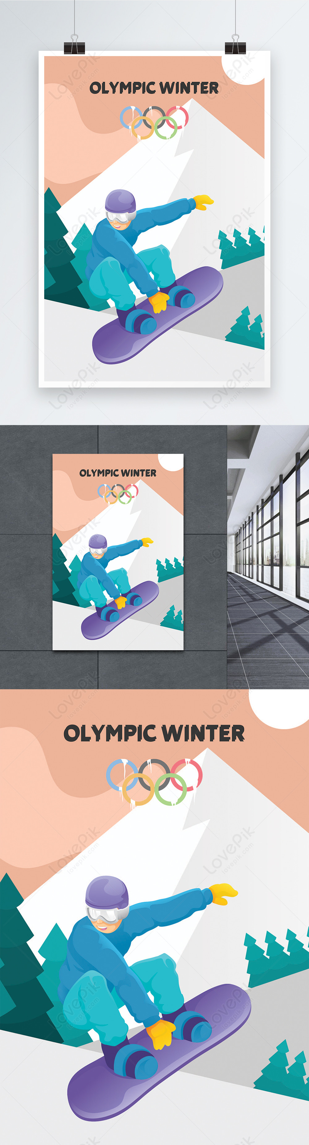 Winter olympics skiing blue illustration background template image ...