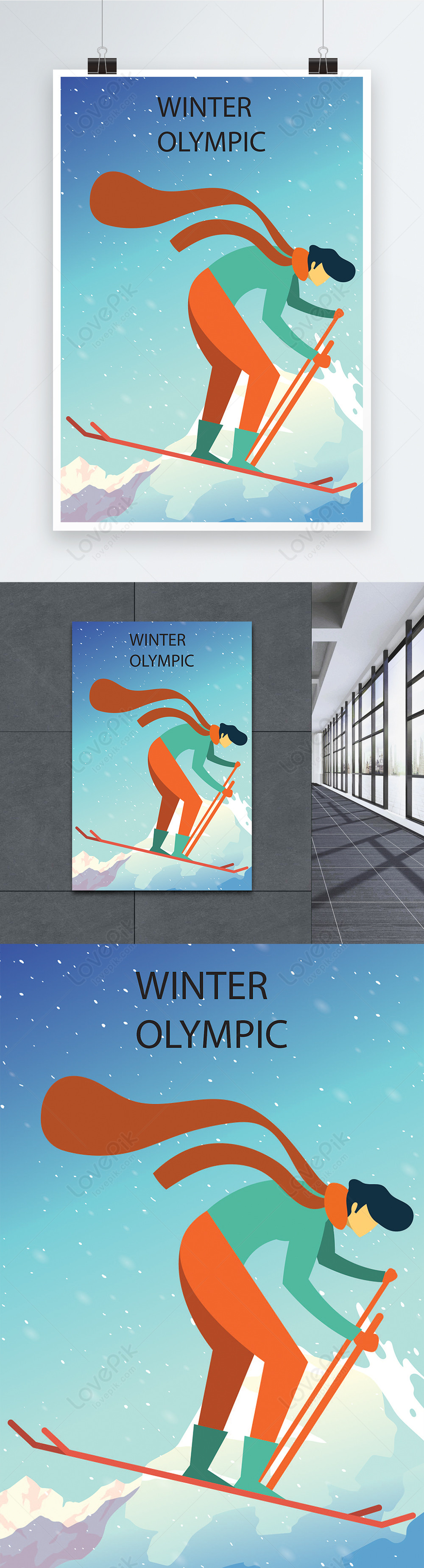 Winter olympics skiing blue illustration background template image ...