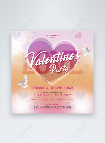 Colorful Social Media Banner of Valentines Party PSD Template, Valentines,  february,  love template