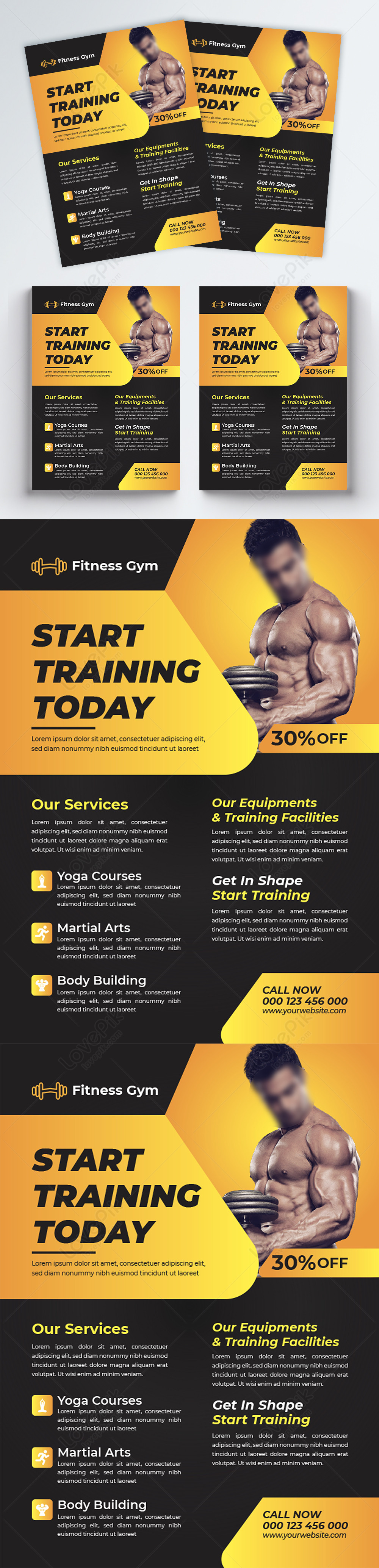 Vector gym and fitness club flyer design templates template image ...