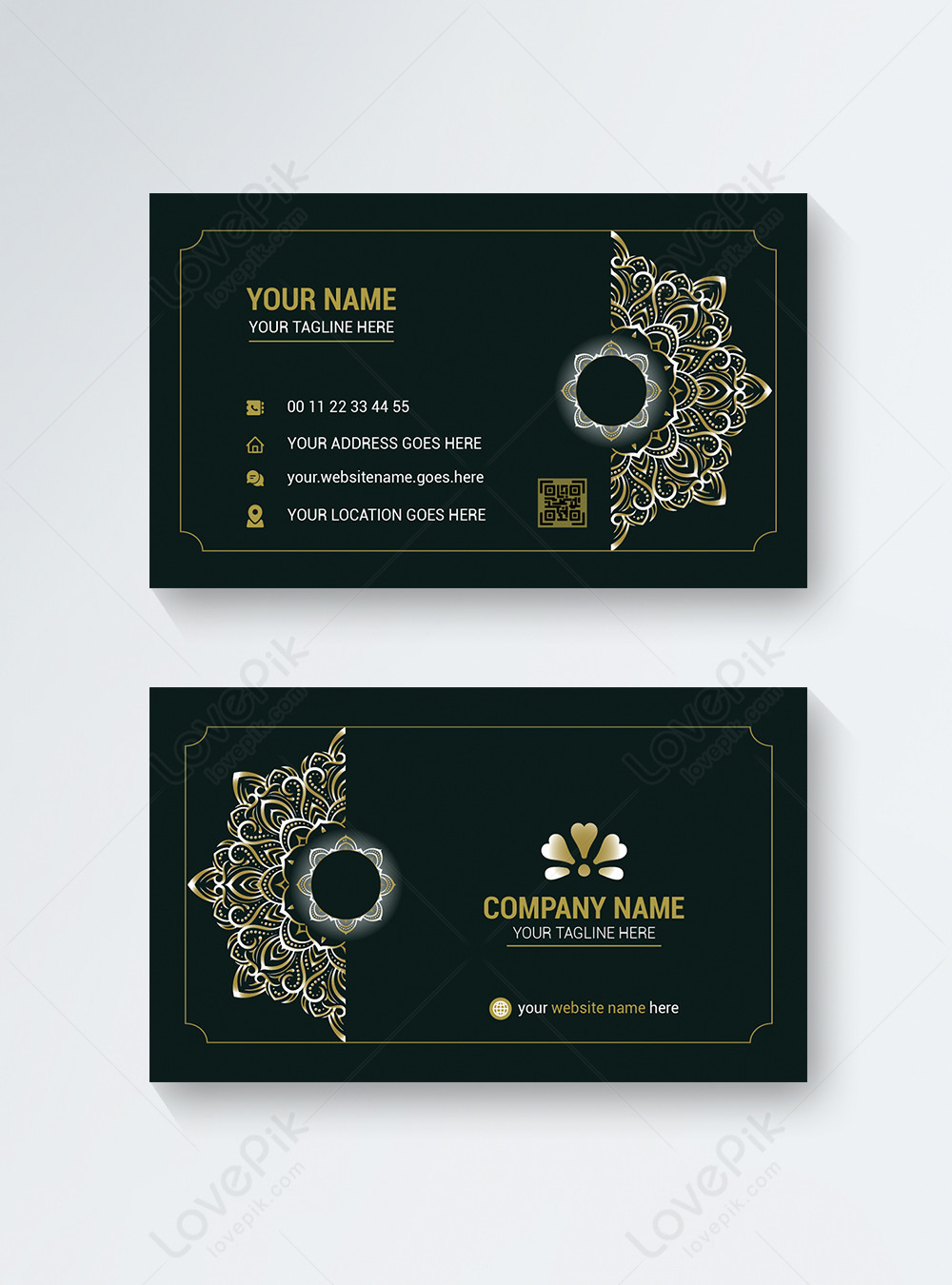 Luxury mandala blue color corporate business card design template with ...